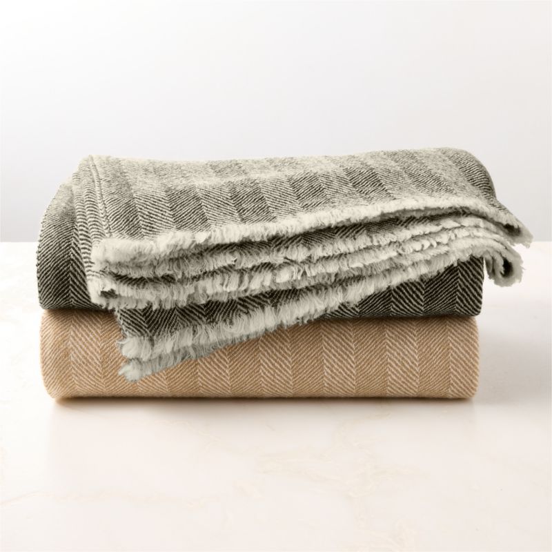 Ashwood Green Herringbone Wool Throw Blanket 50"x70" by Todd Snyder - image 3 of 4