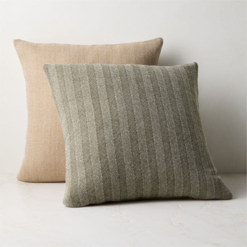 Ashwood Natural Herringbone Wool Throw Pillow with Down-Alternative Insert 20"x20" by Todd Snyder - image 2 of 4