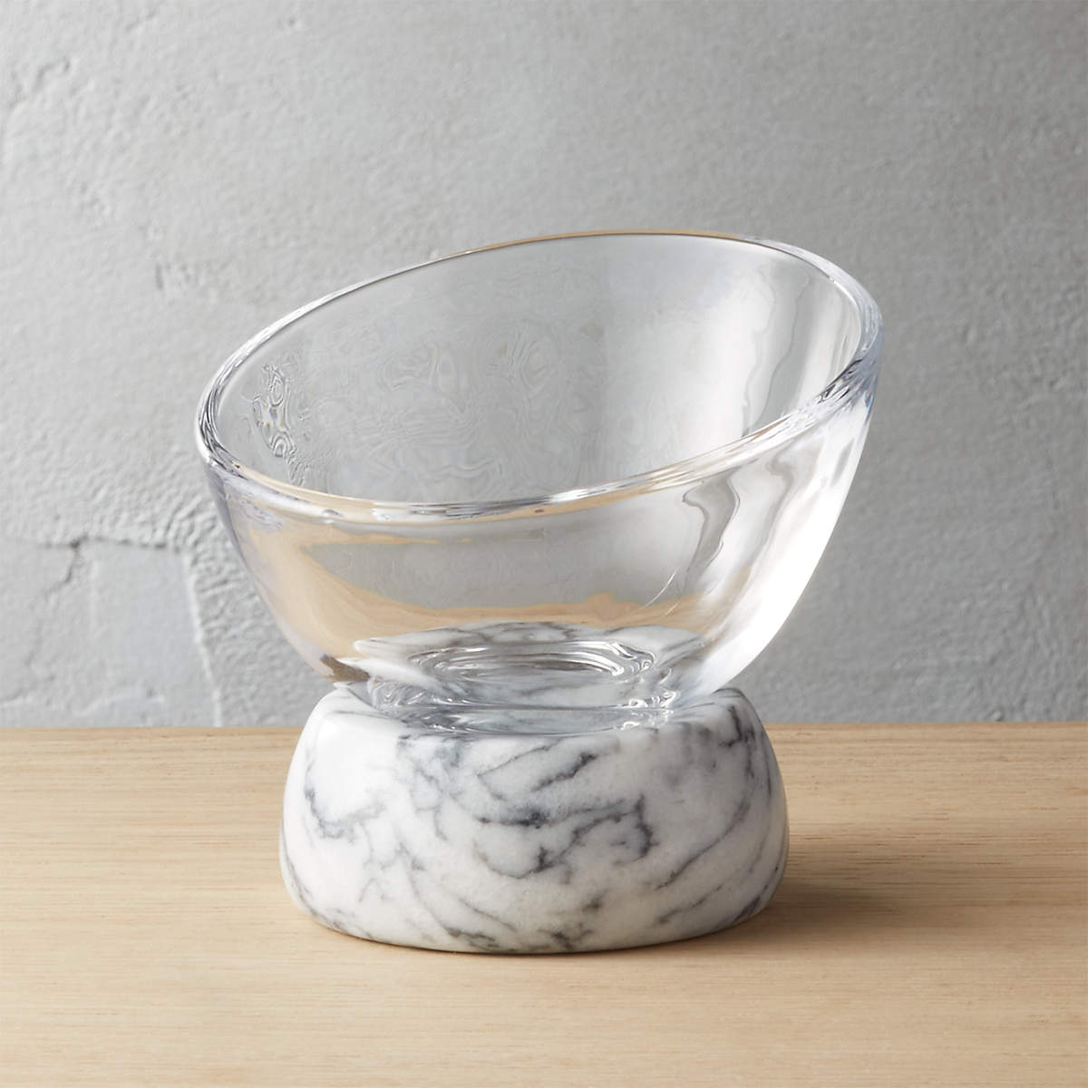 Askew Modern Glass Serving Bowl with Marble Base Small | CB2