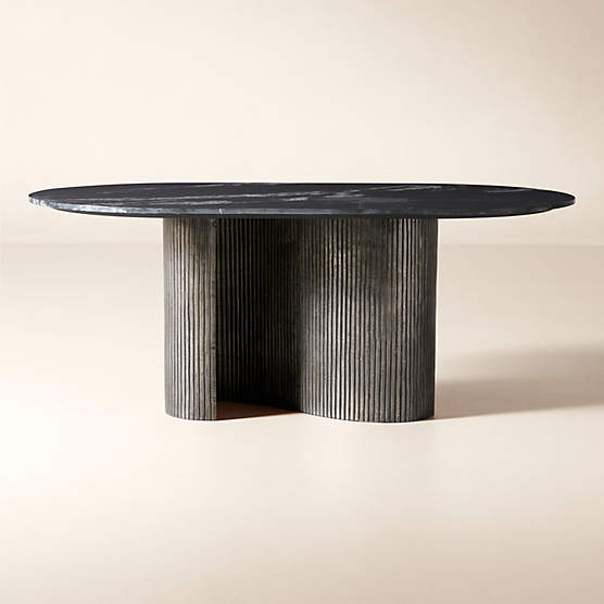 Aster 72" Oval Black Marble and Aluminum Dining Table
