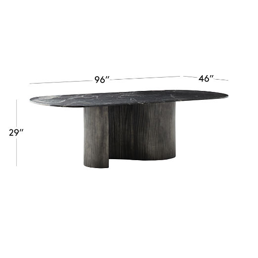 Aster 96" Oval Black Marble and Aluminum Dining Table