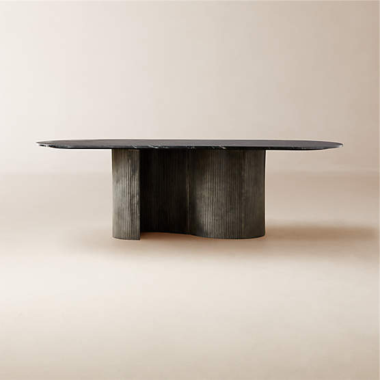 Aster Oval Black Marble and Aluminum Dining Table 96"