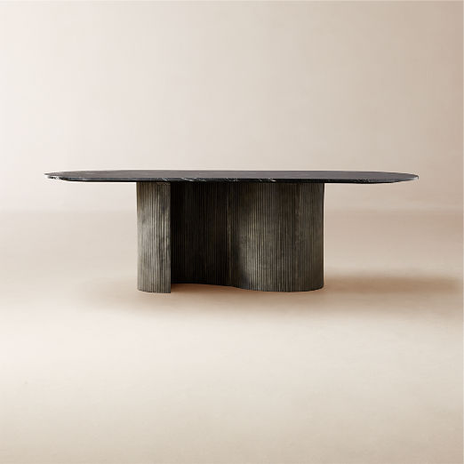 Aster 96" Oval Black Marble and Aluminum Dining Table