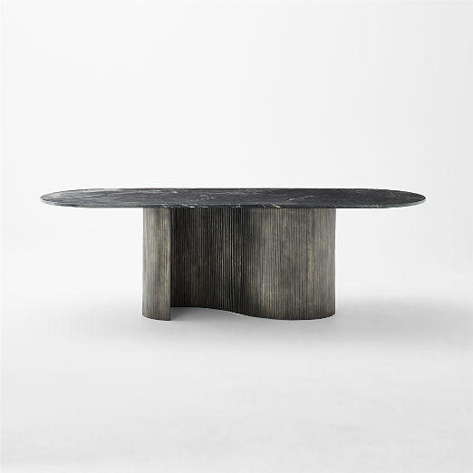 Aster 96" Oval Black Marble and Aluminum Dining Table