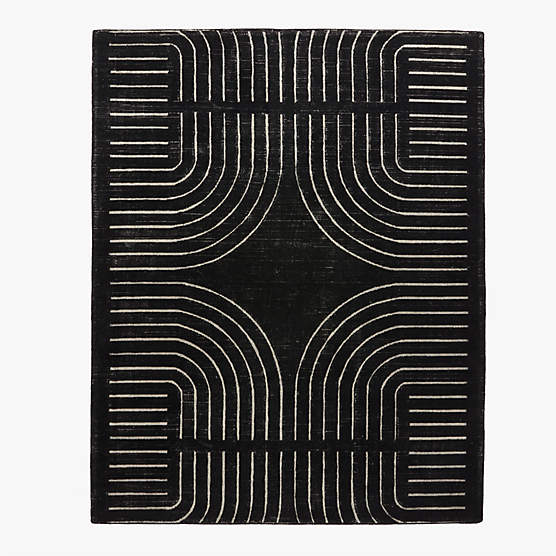 Asti Hand-Tufted Black and White New Zealand Wool Area Rug 9'x12'