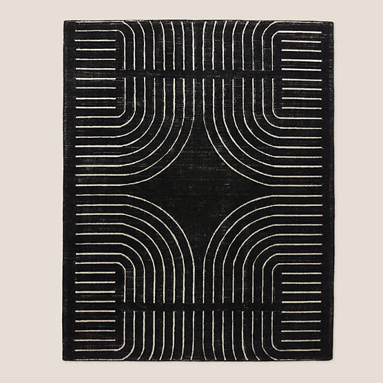 Asti Hand-Tufted Black and White New Zealand Wool Area Rug 5'x8'