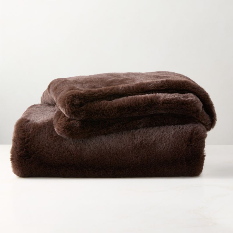 Astor Double-Sided Dark Brown Faux Fur Throw Pillow With Feather-Down Insert And Throw Blanket Set - image 4 of 6