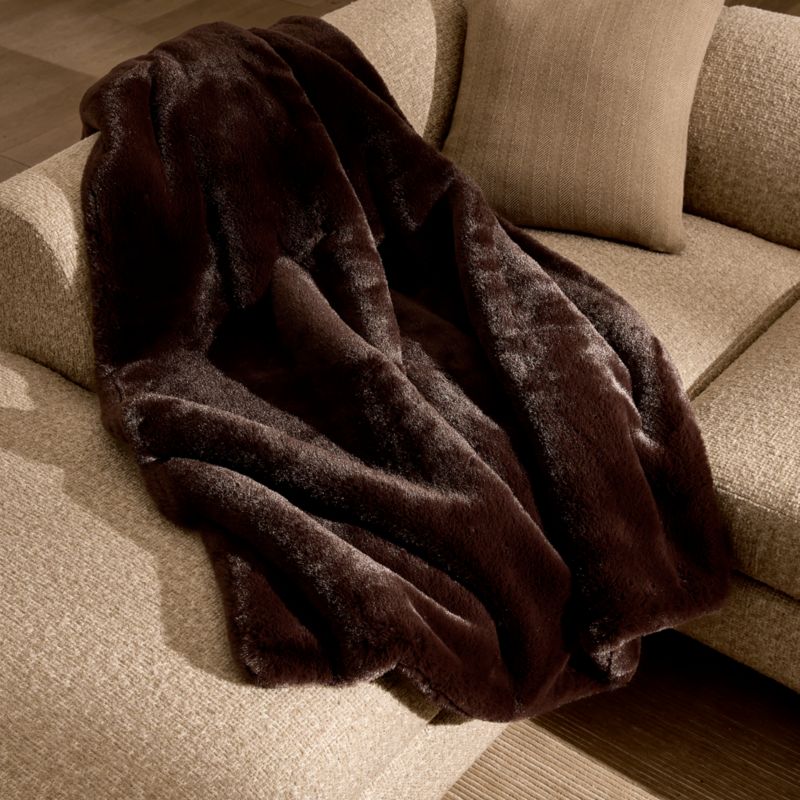 Astor Double-Sided Dark Brown Faux Fur Throw Pillow With Feather-Down Insert And Throw Blanket Set - image 1 of 6
