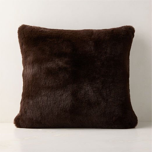 Astor Double-Sided Dark Brown Faux Fur Throw Pillow 20"X20"