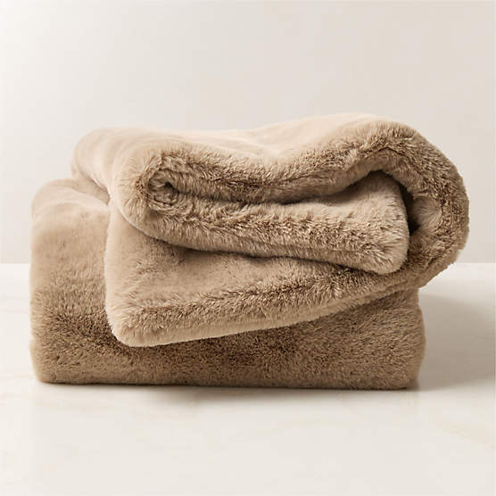 Astor Light Brown Faux Fur Throw Blanket 50"x70"