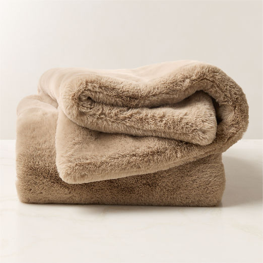 Astor Double-Sided Light Brown Faux Fur Throw Blanket 50"x70"