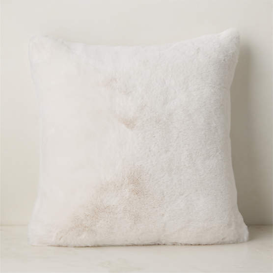 Astor Warm White Faux Fur Throw Pillow with Feather Down Insert 20"x20"