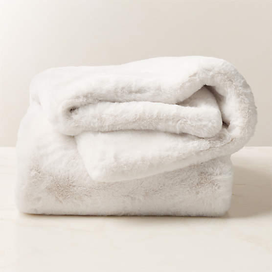 Astor Warm White Faux Fur Throw Blanket 50"x70"