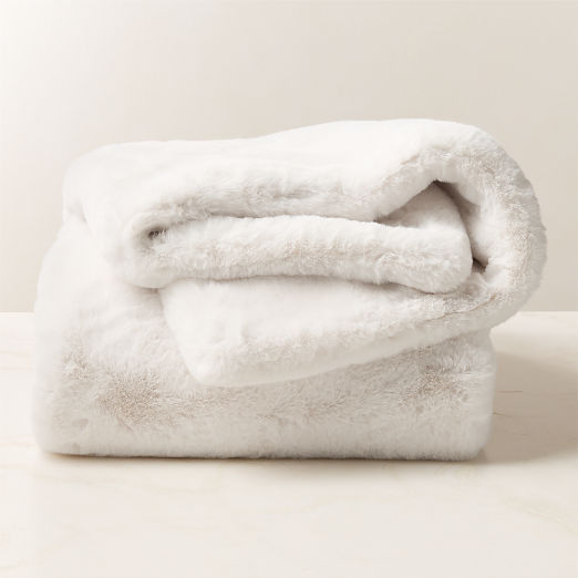Astor Warm White Faux Fur Throw Blanket 50"x70"