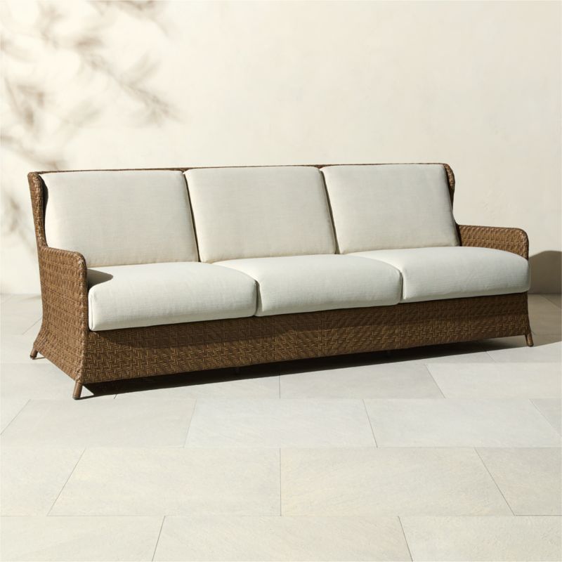 Astoria All-Weather Rattan Outdoor Sofa with Warm White Sunbrella® Cushions - image 2 of 6