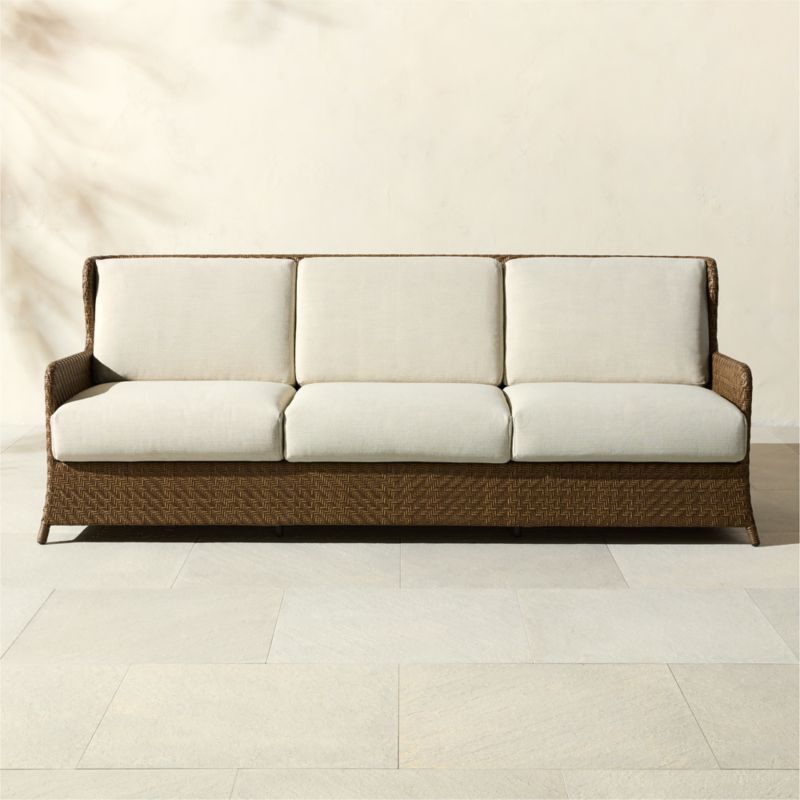 Astoria All-Weather Rattan Outdoor Sofa with Warm White Sunbrella® Cushions - image 0 of 6