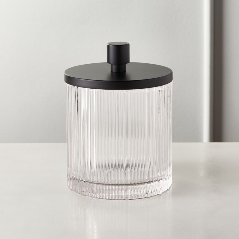 View Athena Black Ribbed Glass Round Canister details