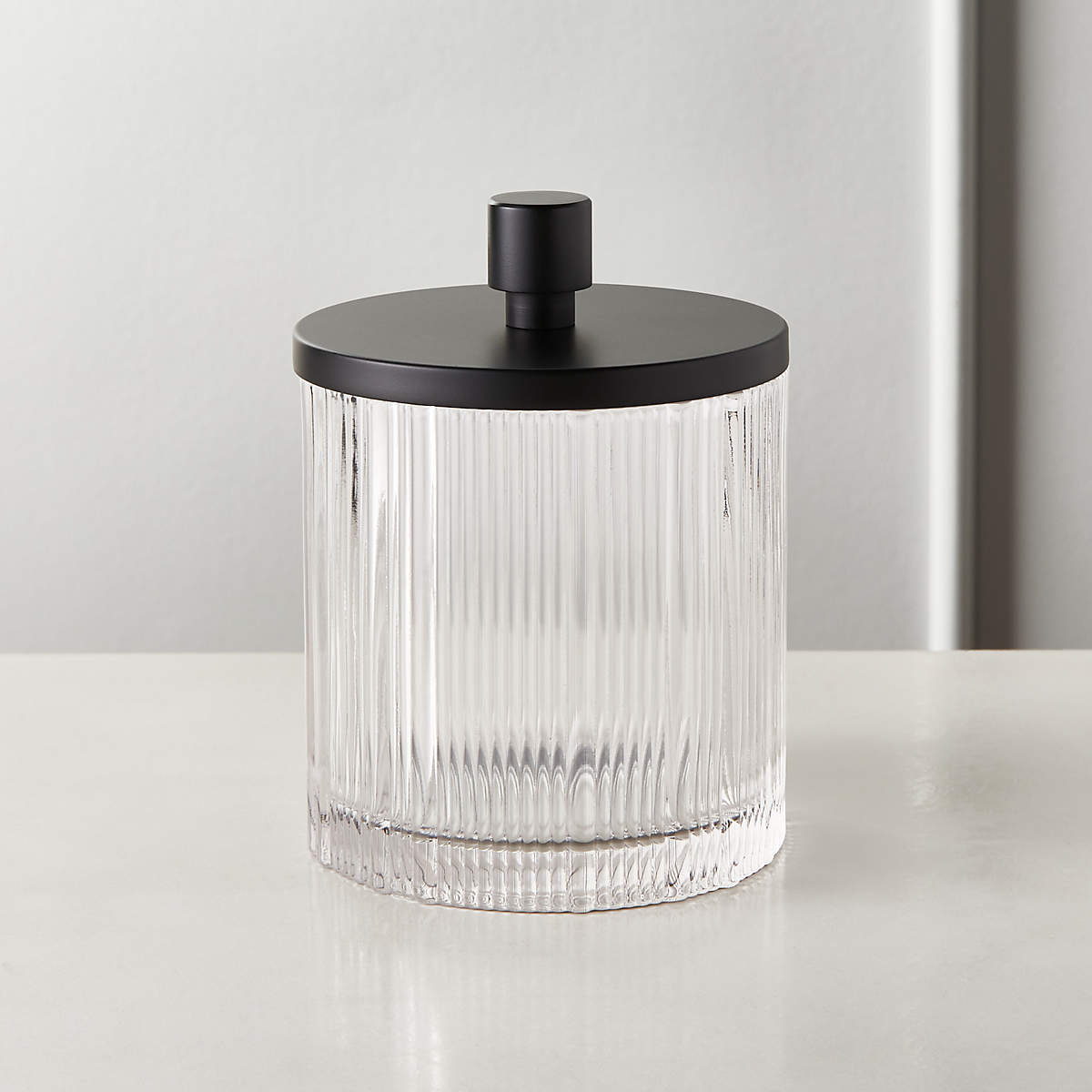 Athena Black Modern Ribbed Glass Round Canister + Reviews | CB2