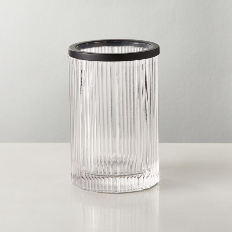 View Athena Black Ribbed Glass Toothbrush Holder details