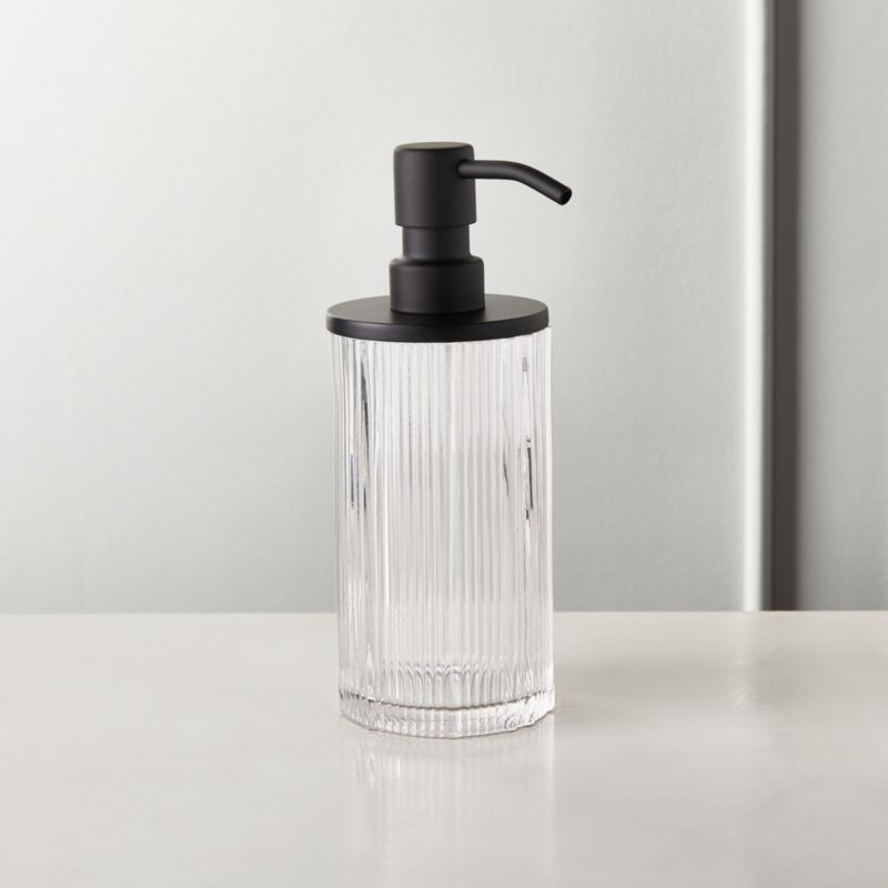 View Athena Black Ribbed Glass Soap Pump details