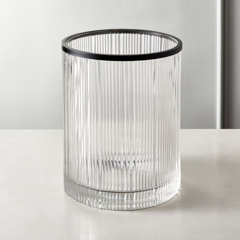 View Athena Black Ribbed Glass Round Wastebasket details