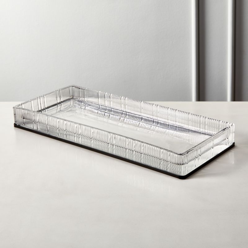 View Athena Black Ribbed Glass Vanity Tray details