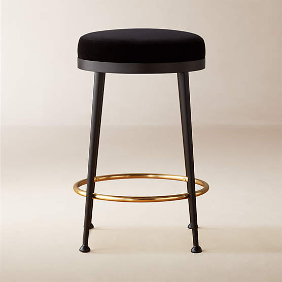 Atlas Black Velvet Counter Stool