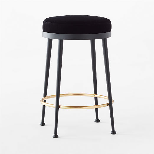 Atlas Black Velvet Counter Stool