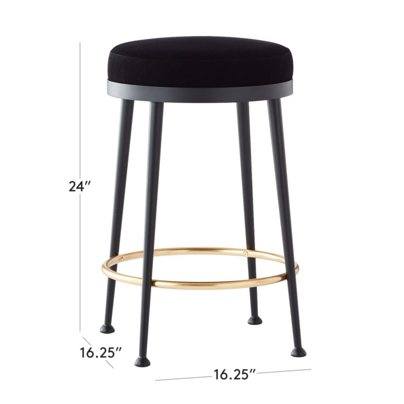 View Atlas Black Velvet Counter Stool Set of 2 - image 2 of 6