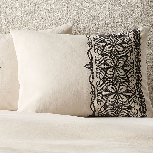 Aubrey Flax Embroidered Linen and Cotton Standard Pillow Shams Set of 2