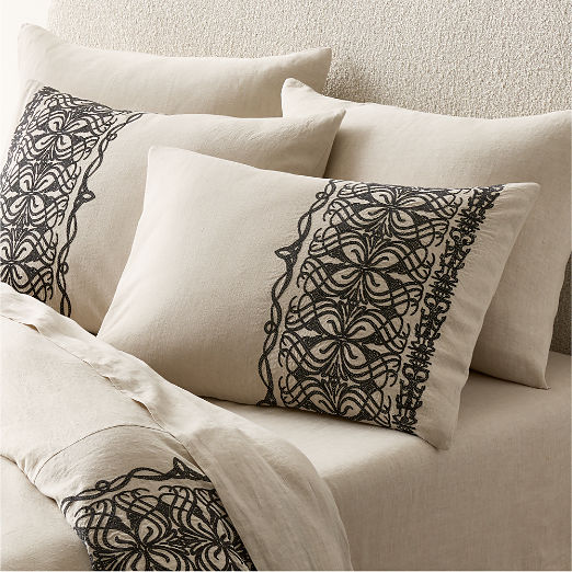 Aubrey Flax Embroidered Linen and Cotton Standard Pillow Shams Set of 2