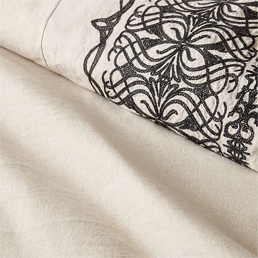 Aubrey Flax Embroidered Linen and Cotton Full/Queen Duvet Cover