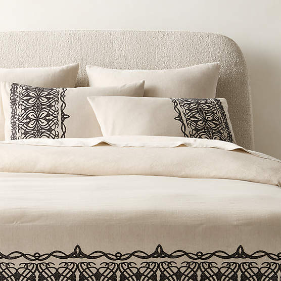 Aubrey Flax Embroidered Linen and Cotton Full/Queen Duvet Cover