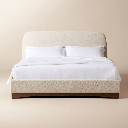 Auburn Warm White Boucle Upholstered Bed