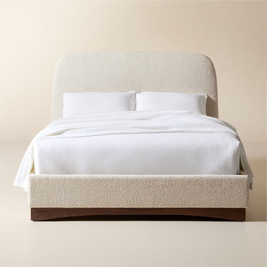 Auburn Warm White Boucle Upholstered Bed