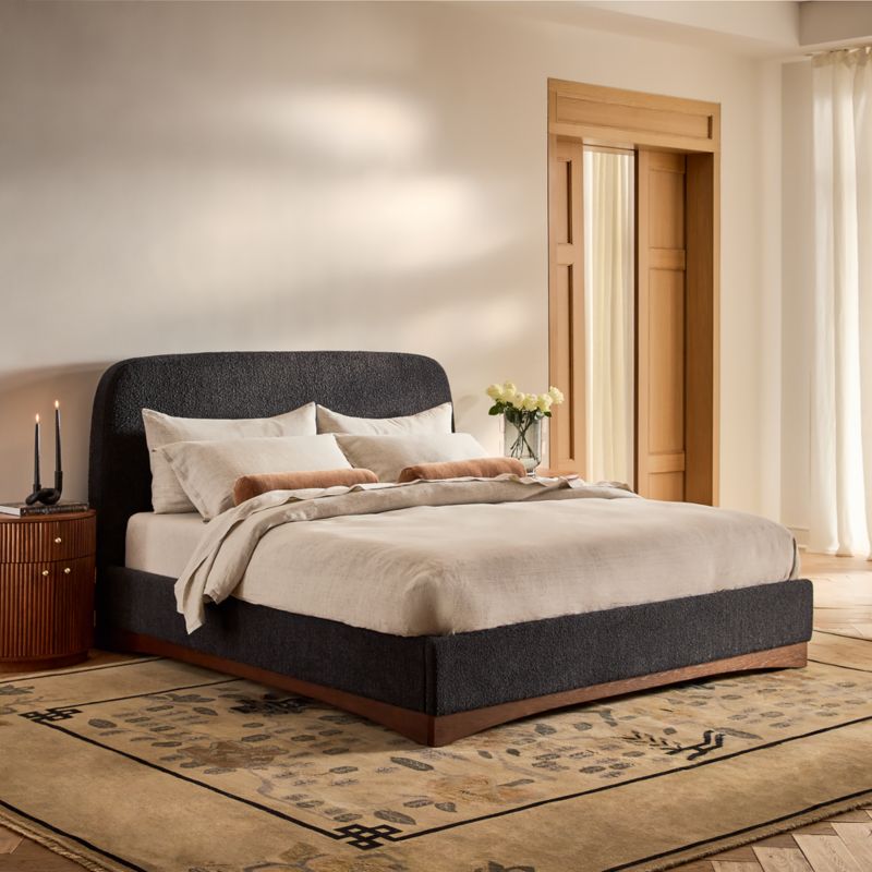 Auburn Charcoal Grey Boucle Upholstered Queen Bed - image 7 of 9