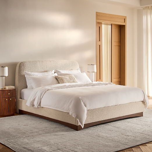 Auburn Warm White Boucle Upholstered Bed