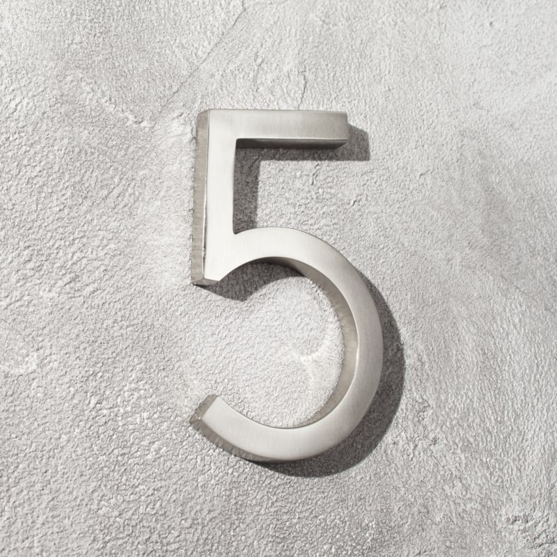 Modern House Numbers Cb2 Aurele 4 Brushed Nickel House Number 5