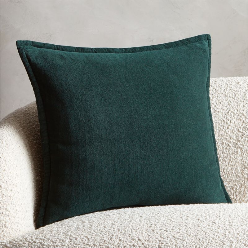 View 20" Ava Dark Green Throw Pillow with Feather-Down Insert details