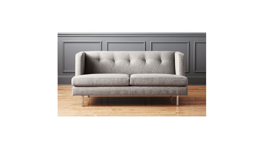 Avec Grey Apartment Sofa with Brushed Stainless Steel Legs + Reviews | CB2