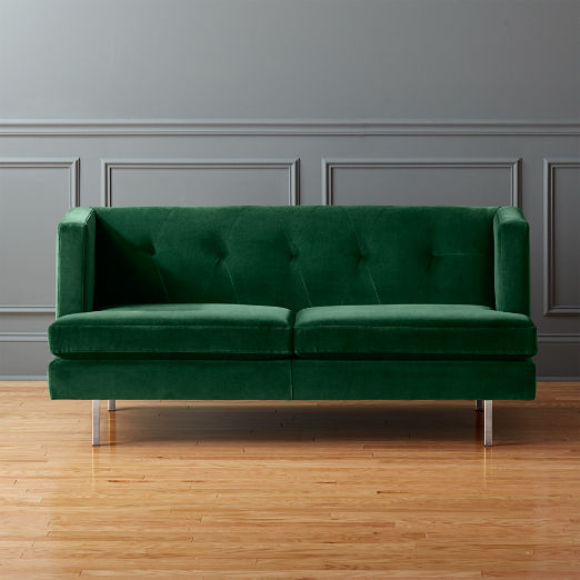 Modern Sofas Couches And Loveseats Cb2 Avec Emerald Velvet Apartment Sofa With Brushed Stainless Steel Legs