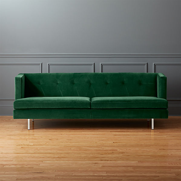 Avec Emerald Velvet Sofa With Brushed Stainless Steel Legs Avec Emerald Velvet Sofa With Brushed