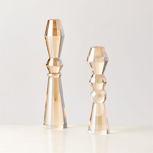 Aven Champagne Crystal Taper Candle Holders