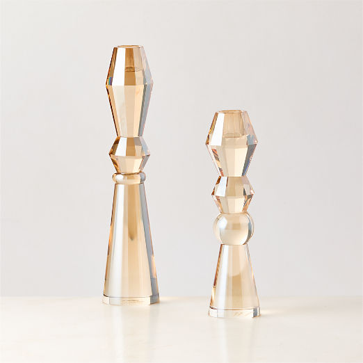 Aven Champagne Crystal Taper Candle Holders