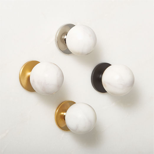 Avery Polished Nickel and Carrara Marble Knob 1.25''