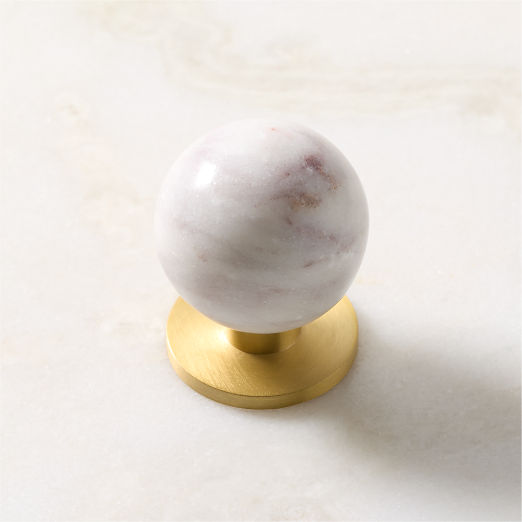 Avery Brushed Brass and Carrara Marble Cabinet Knob 1.25''