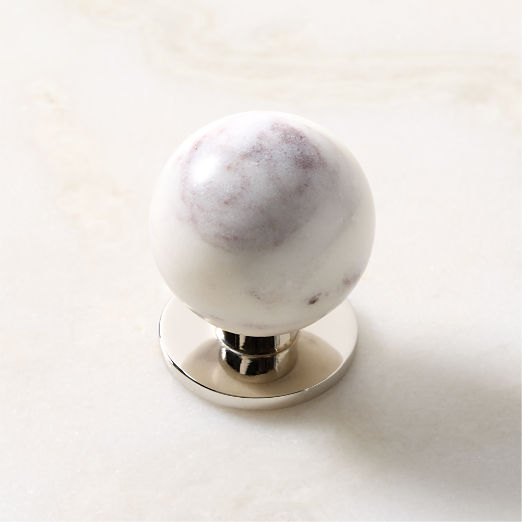 Avery Polished Nickel and Carrara Marble Cabinet Knob 1.25''