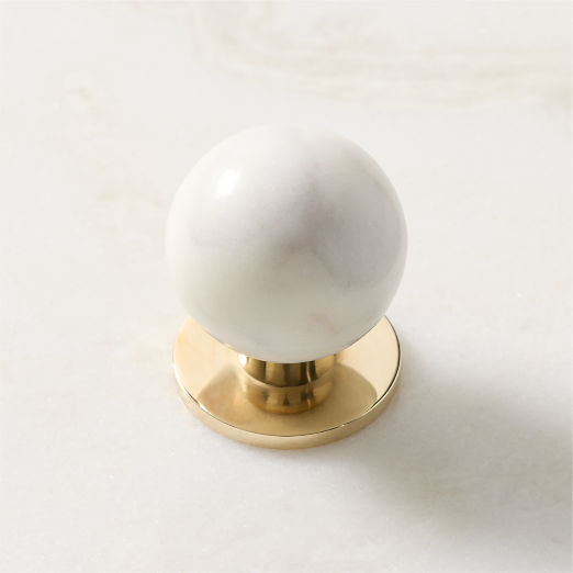 Avery Unlacquered Brass and Carrara Marble Cabinet Knob 1.25''