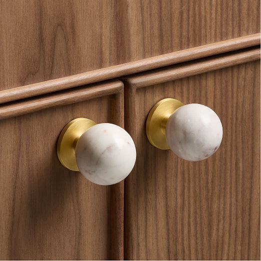 Avery Brushed Brass and Carrara Marble Cabinet Knob 1.25''