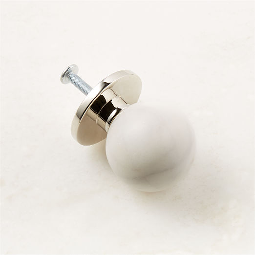 Avery Polished Nickel and Carrara Marble Knob 1.25''